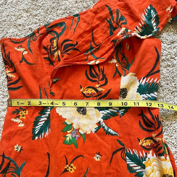 Urban Outfitters Carmen Linen One Shoulder Ruffle Midi Dress Orange S Floral - Picture 3 of 10